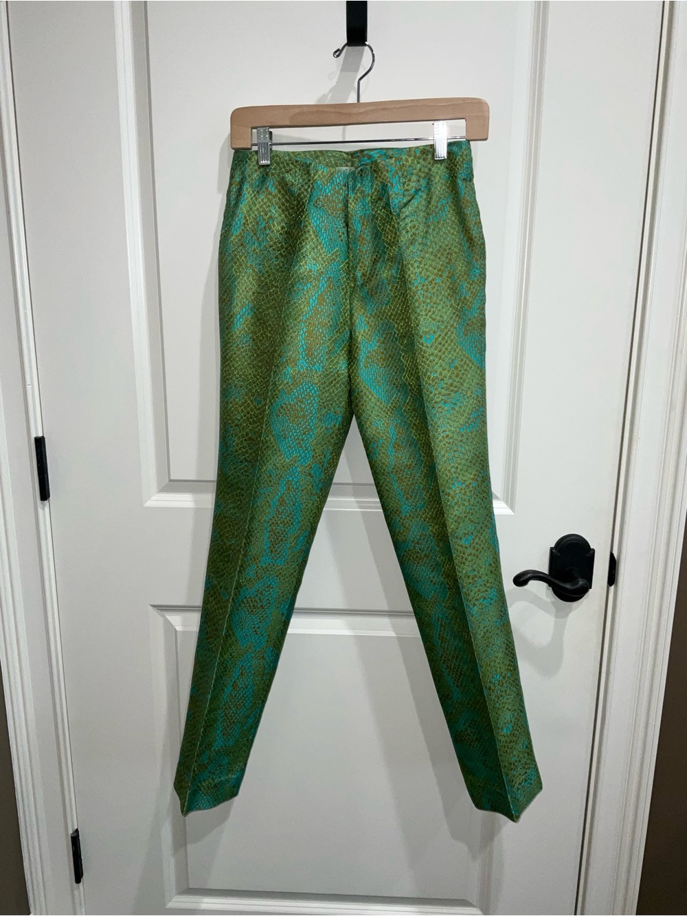 Women's Green Patterned Straight-Leg Pants